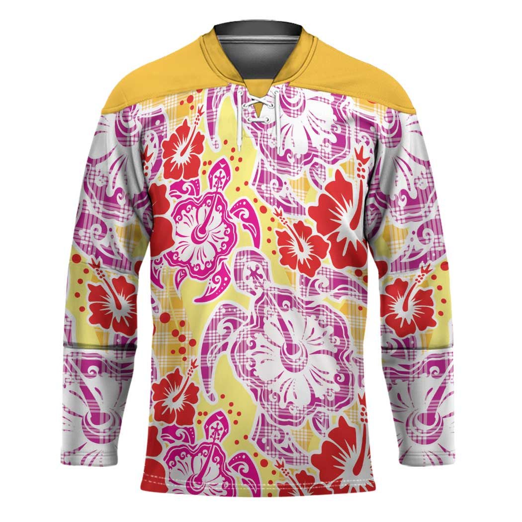 Palaka with Honu and Hibiscus Hockey Jersey Hawaiian Heritage Spirit LT9 Unisex Red - Polynesian Pride