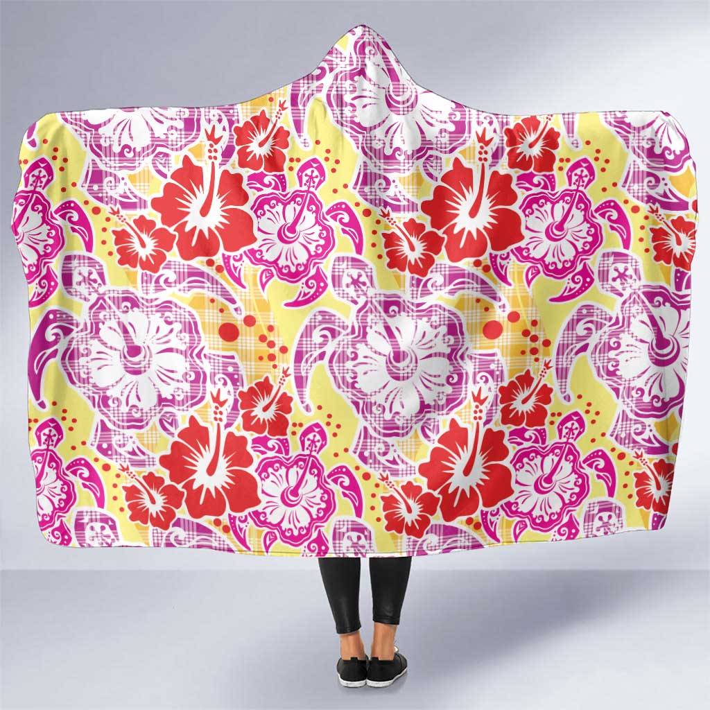 Palaka with Honu and Hibiscus Hooded Blanket Hawaiian Heritage Spirit LT9 One Size Red - Polynesian Pride