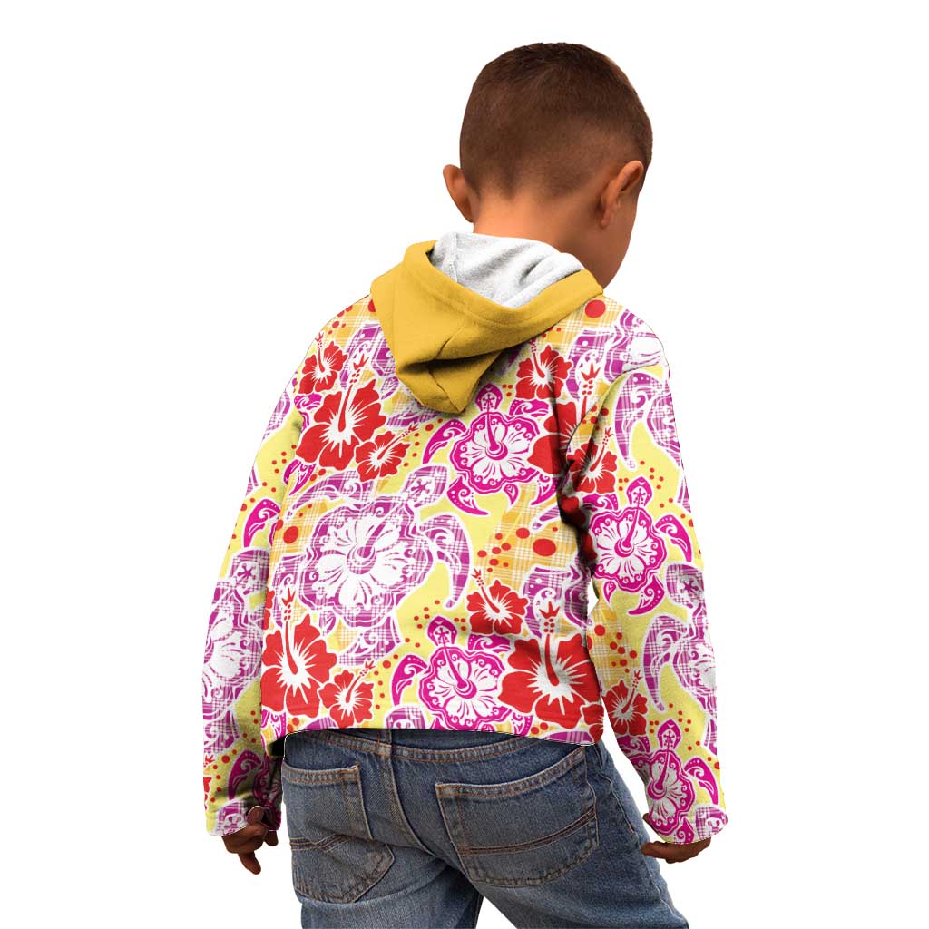 Palaka with Honu and Hibiscus Kid Hoodie Hawaiian Heritage Spirit - Polynesian Pride