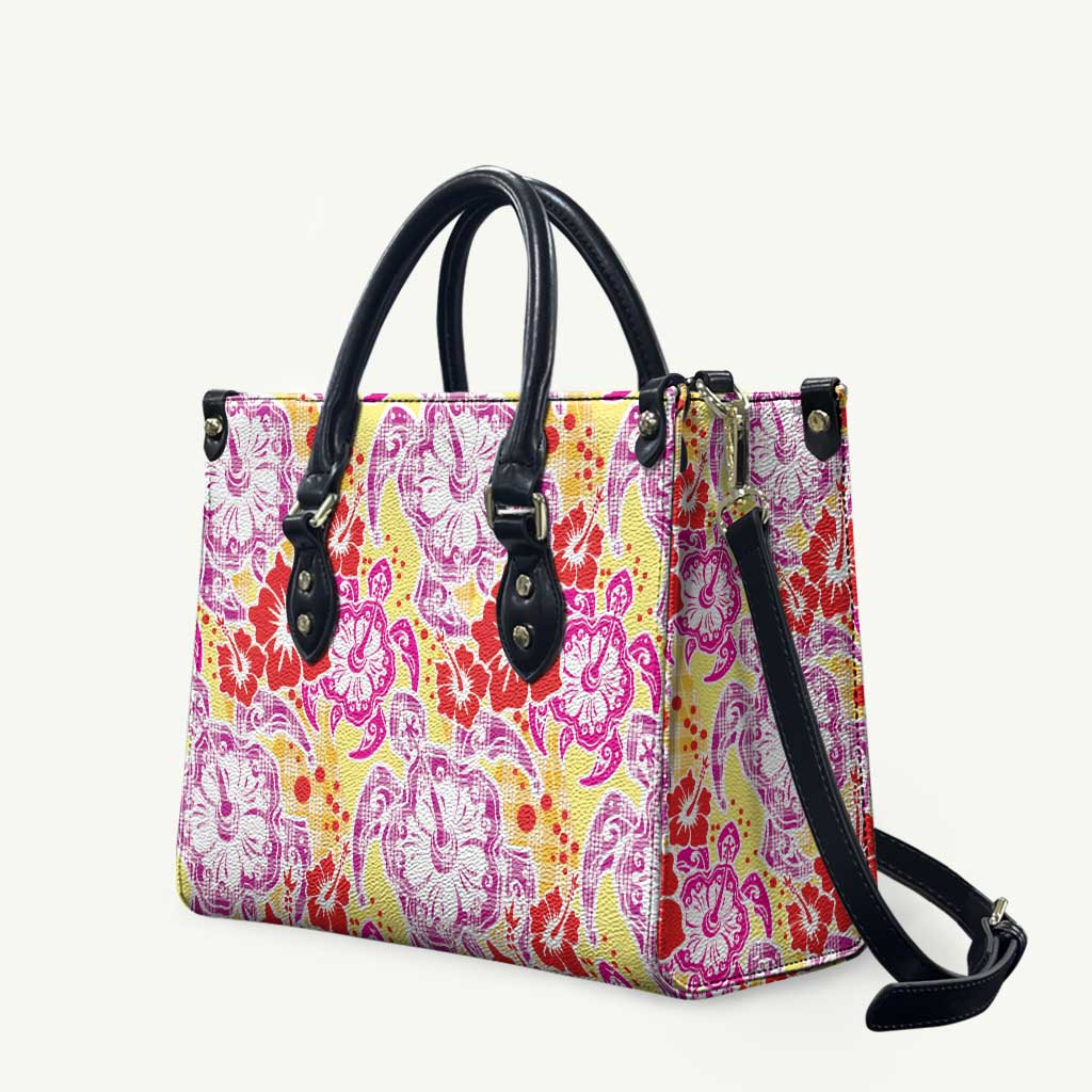 Palaka with Honu and Hibiscus Leather Bag Hawaiian Heritage Spirit - Polynesian Pride