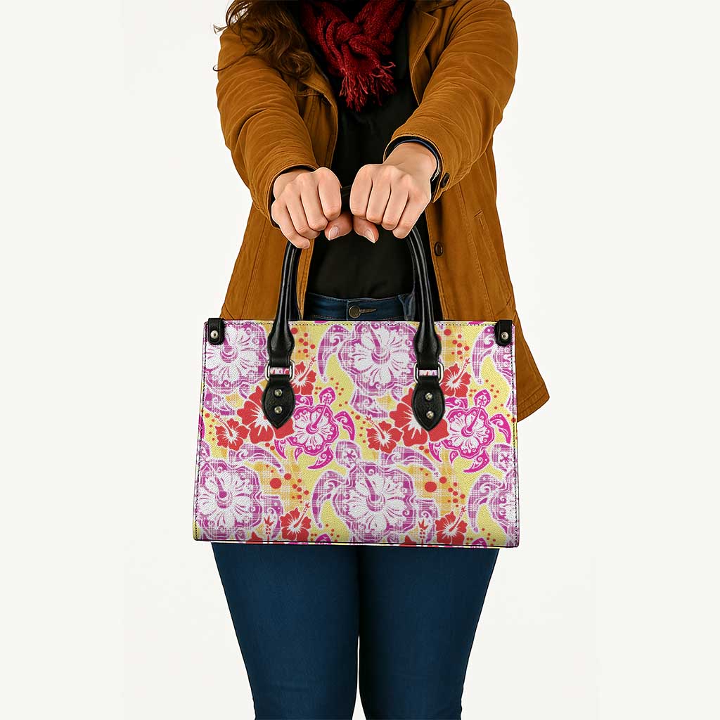 Palaka with Honu and Hibiscus Leather Bag Hawaiian Heritage Spirit - Polynesian Pride