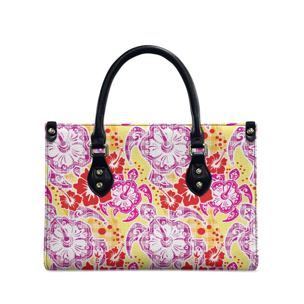 Palaka with Honu and Hibiscus Leather Bag Hawaiian Heritage Spirit - Polynesian Pride