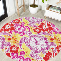 Palaka with Honu and Hibiscus Round Carpet Hawaiian Heritage Spirit LT9 Red - Polynesian Pride