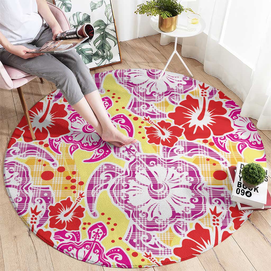 Palaka with Honu and Hibiscus Round Carpet Hawaiian Heritage Spirit LT9 - Polynesian Pride