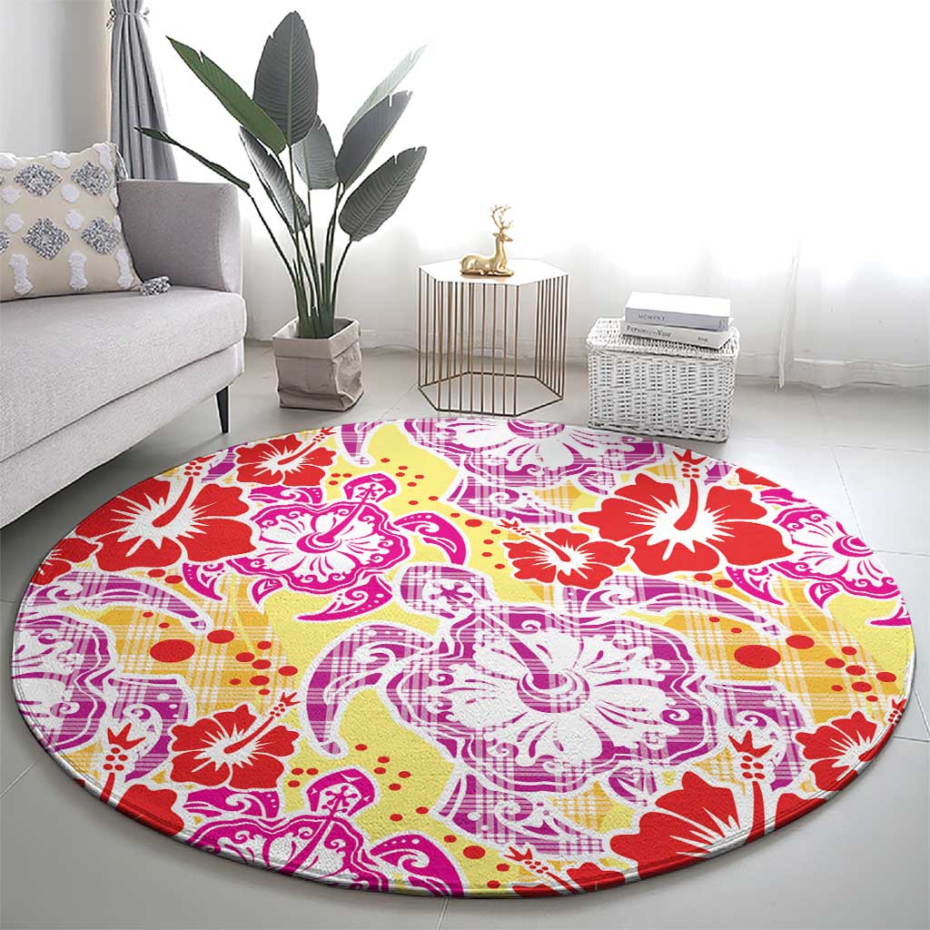 Palaka with Honu and Hibiscus Round Carpet Hawaiian Heritage Spirit LT9 - Polynesian Pride