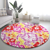 Palaka with Honu and Hibiscus Round Carpet Hawaiian Heritage Spirit LT9 - Polynesian Pride