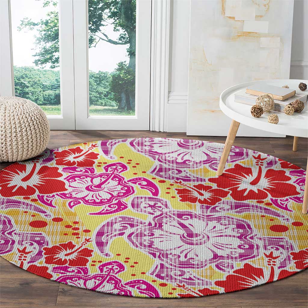 Palaka with Honu and Hibiscus Round Carpet Hawaiian Heritage Spirit LT9 - Polynesian Pride