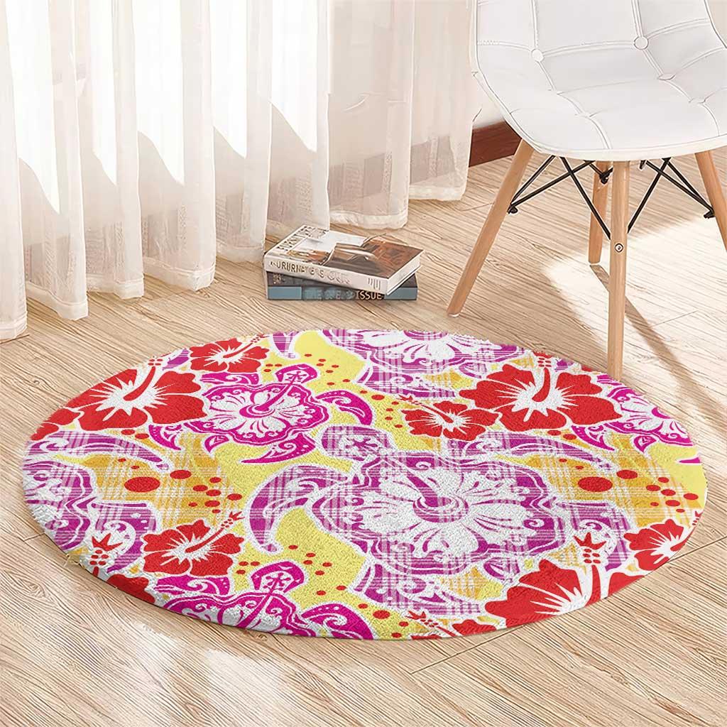 Palaka with Honu and Hibiscus Round Carpet Hawaiian Heritage Spirit LT9 - Polynesian Pride