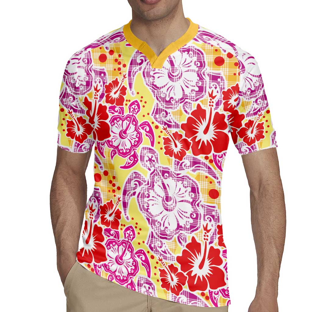 Palaka with Honu and Hibiscus Rugby Jersey Hawaiian Heritage Spirit - Polynesian Pride