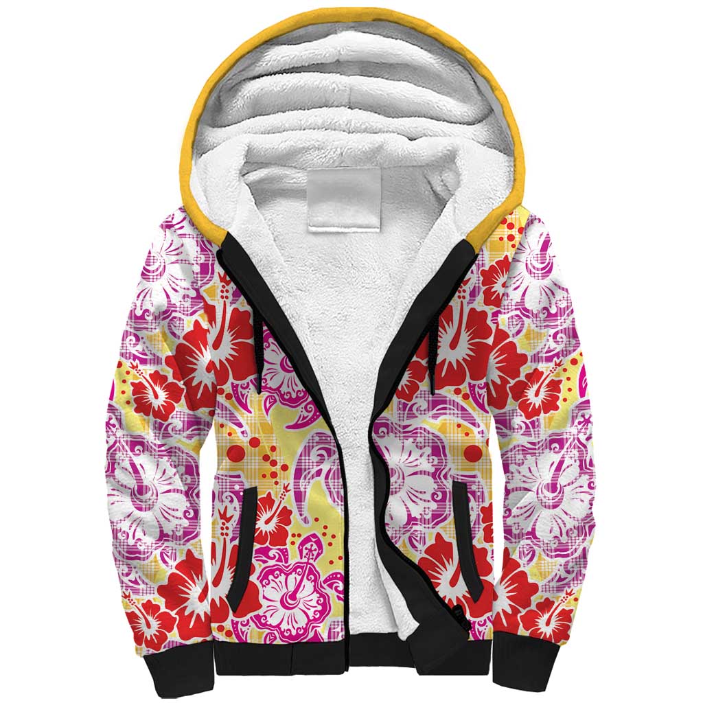 Palaka with Honu and Hibiscus Sherpa Hoodie Hawaiian Heritage Spirit LT9 Unisex Red - Polynesian Pride