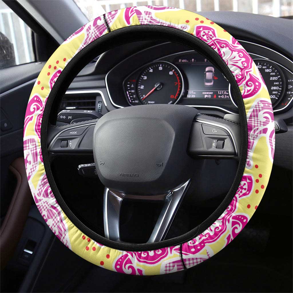 Palaka with Honu and Hibiscus Steering Wheel Cover Hawaiian Heritage Spirit - Polynesian Pride