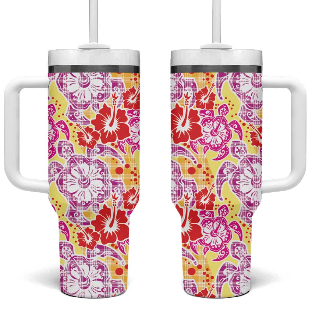 Palaka with Honu and Hibiscus Tumbler With Handle Hawaiian Heritage Spirit - Polynesian Pride