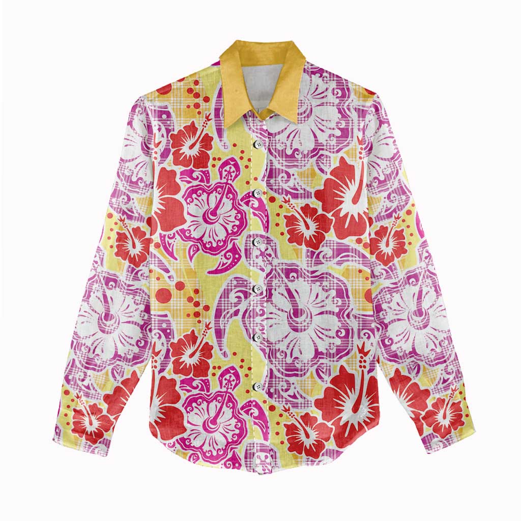 Palaka with Honu and Hibiscus Women Casual Shirt Hawaiian Heritage Spirit - Polynesian Pride