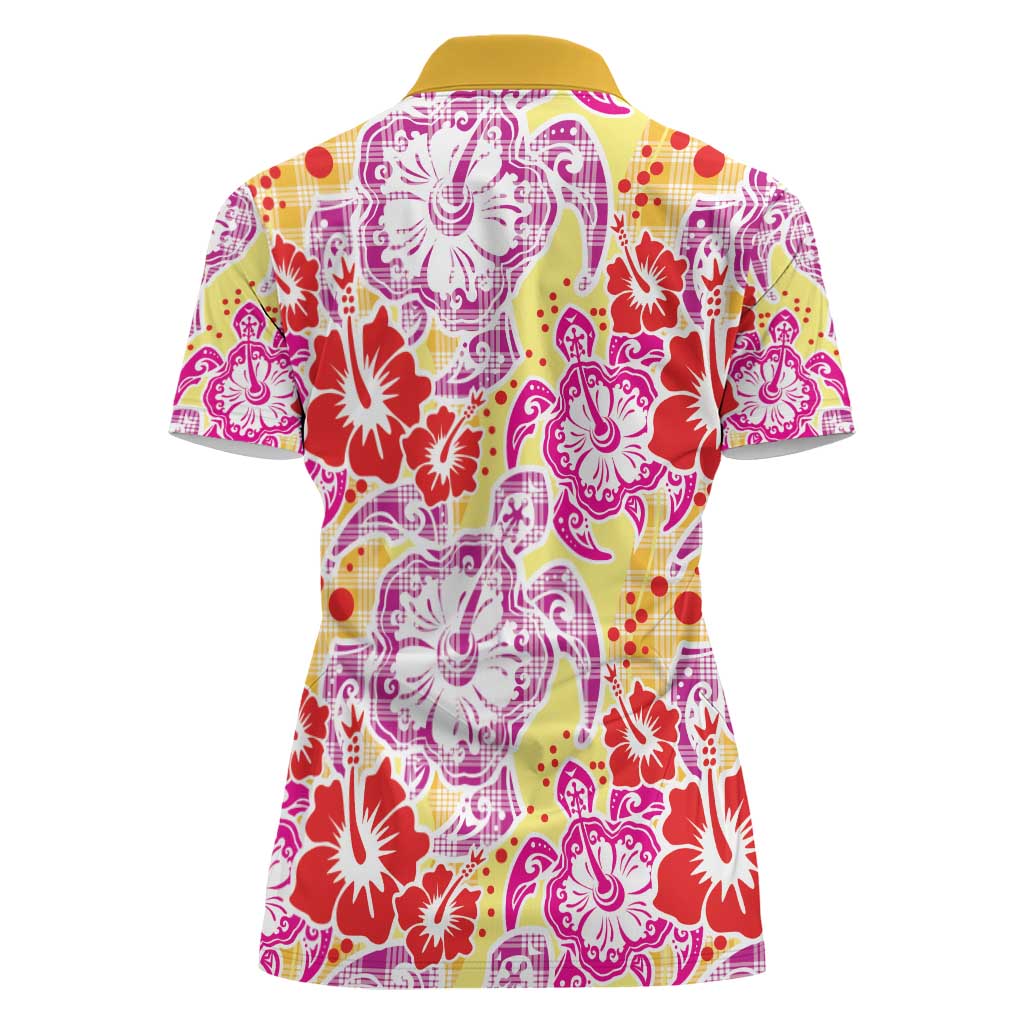 Palaka with Honu and Hibiscus Women Polo Shirt Hawaiian Heritage Spirit - Polynesian Pride