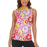 Palaka with Honu and Hibiscus Women Sleeveless Polo Shirt Hawaiian Heritage Spirit - Polynesian Pride