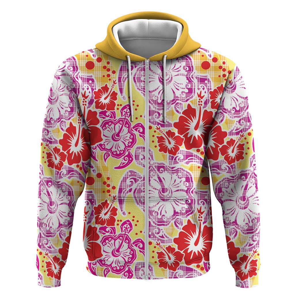 Palaka with Honu and Hibiscus Zip Hoodie Hawaiian Heritage Spirit LT9 Zip Hoodie Red - Polynesian Pride