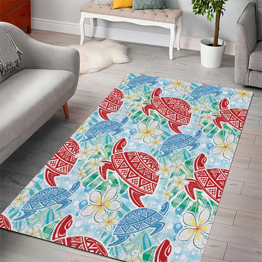 Palaka with Honu and Plumeria Area Rug Hawaiian Heritage Spirit - Polynesian Pride