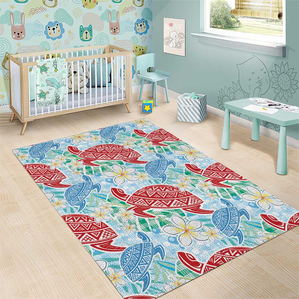 Palaka with Honu and Plumeria Area Rug Hawaiian Heritage Spirit - Polynesian Pride