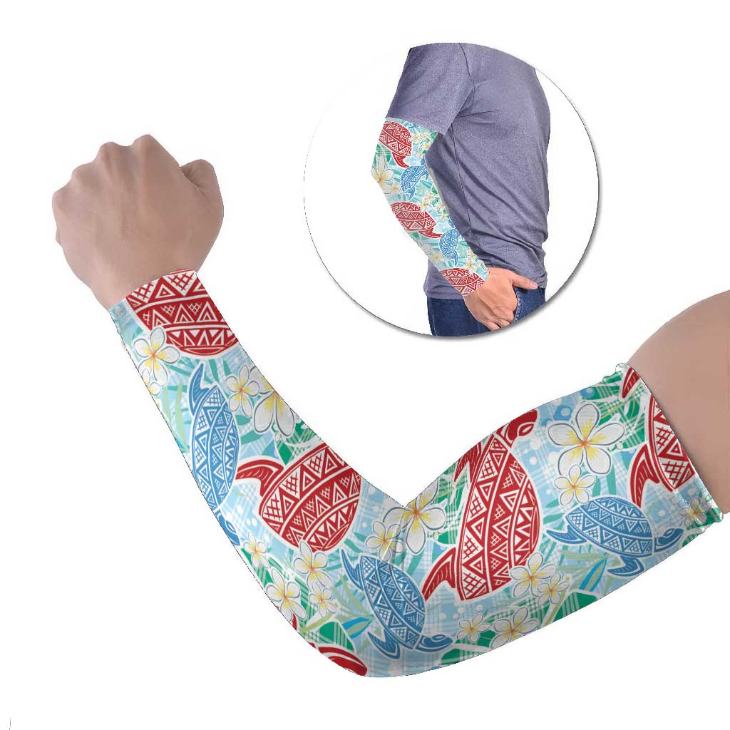 Palaka with Honu and Plumeria Arm Sleeves Hawaiian Heritage Spirit LT9 Set of 2 Blue - Polynesian Pride