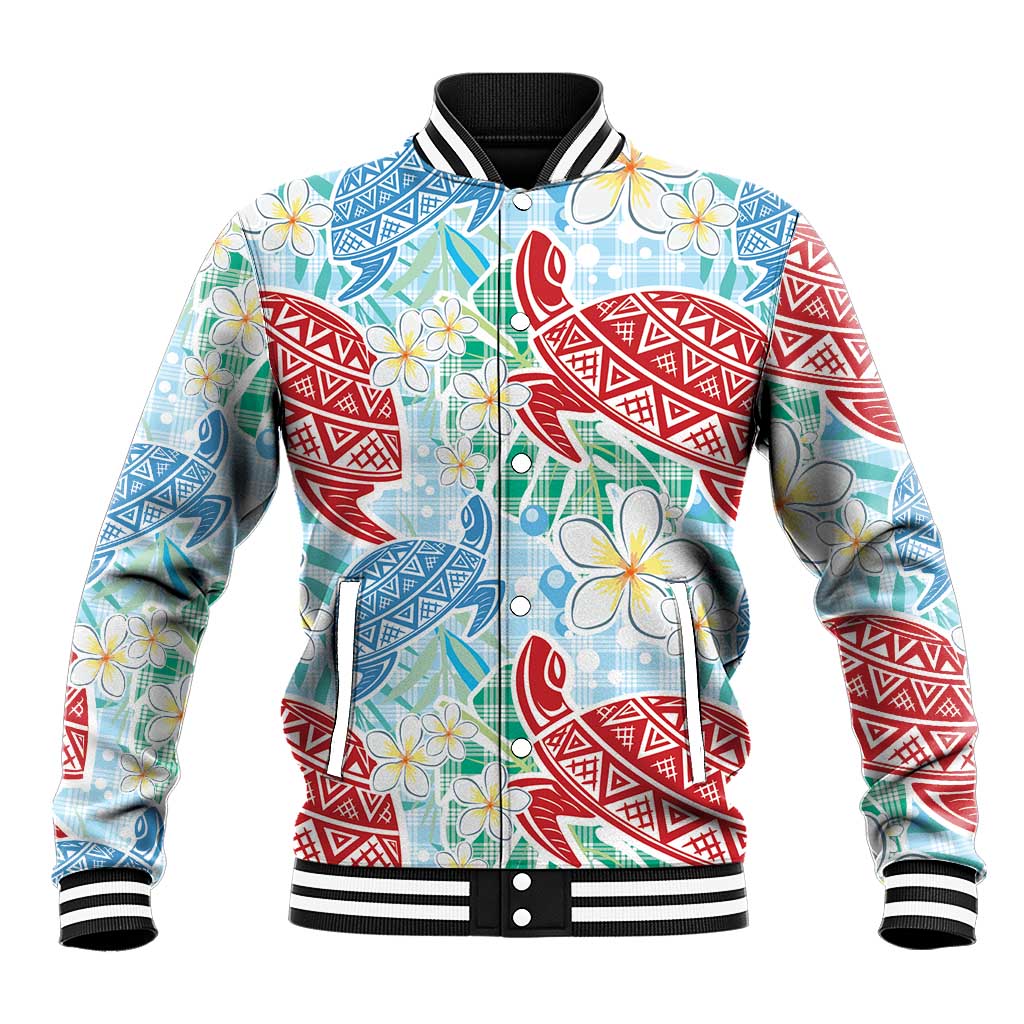 Palaka with Honu and Plumeria Baseball Jacket Hawaiian Heritage Spirit LT9 Unisex Blue - Polynesian Pride