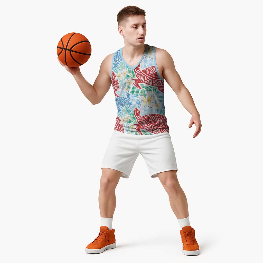Palaka with Honu and Plumeria Basketball Jersey Hawaiian Heritage Spirit LT9 - Polynesian Pride