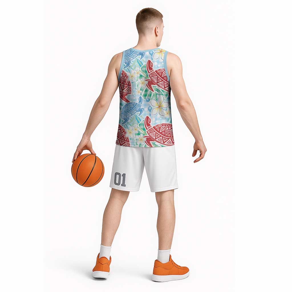 Palaka with Honu and Plumeria Basketball Jersey Hawaiian Heritage Spirit LT9 - Polynesian Pride