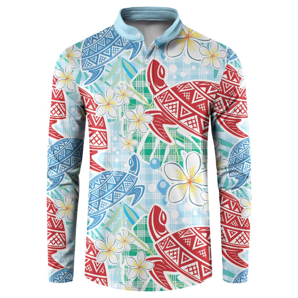 Palaka with Honu and Plumeria Button Sweatshirt Hawaiian Heritage Spirit LT9 Blue - Polynesian Pride
