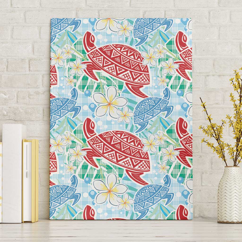 Palaka with Honu and Plumeria Canvas Wall Art Hawaiian Heritage Spirit LT9 Without Frame Blue - Polynesian Pride