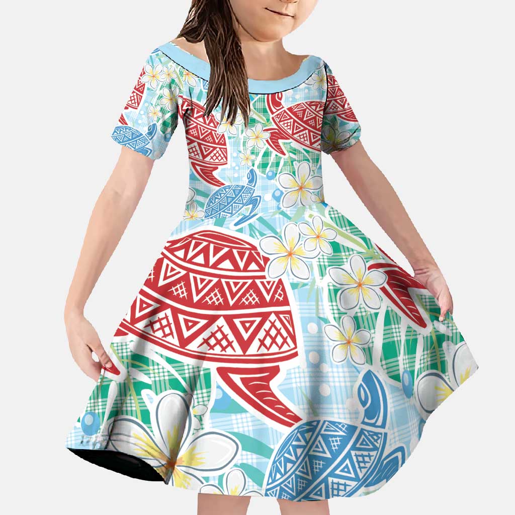 Palaka with Honu and Plumeria Family Matching Long Sleeve Bodycon Dress and Hawaiian Shirt Hawaiian Heritage Spirit LT9 Daughter's Dress Blue - Polynesian Pride