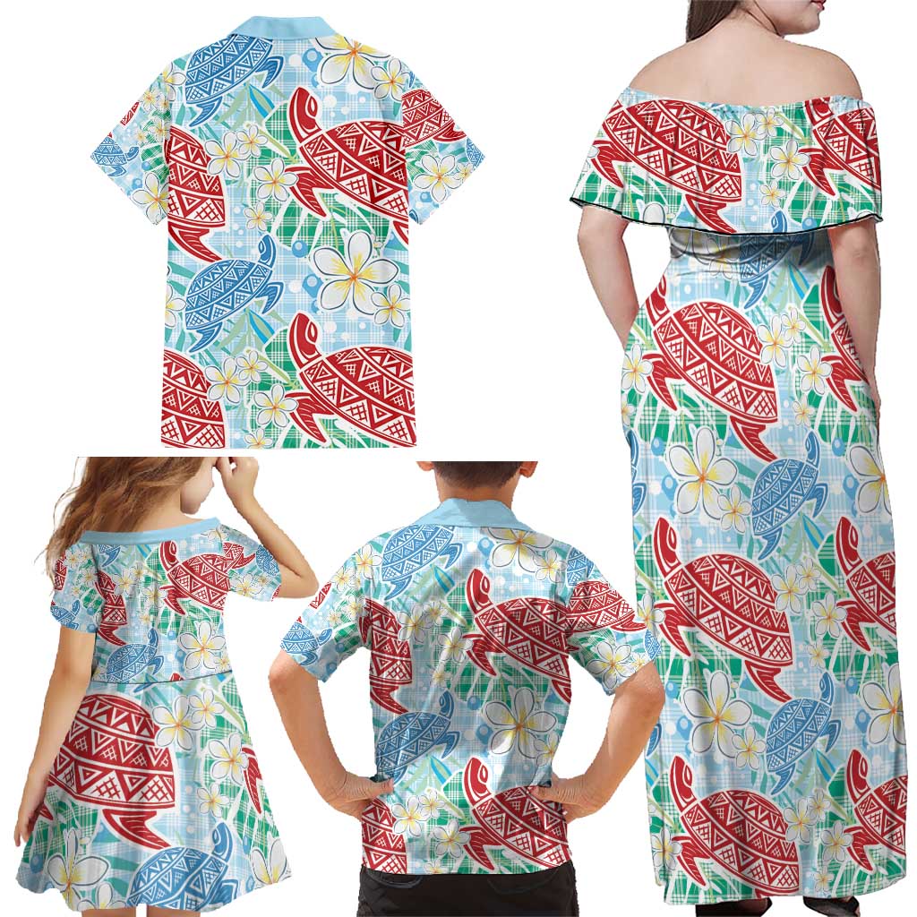 Palaka with Honu and Plumeria Family Matching Off Shoulder Maxi Dress and Hawaiian Shirt Hawaiian Heritage Spirit - Polynesian Pride