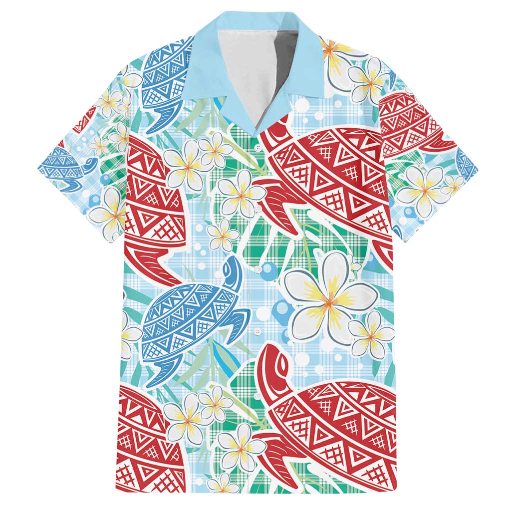 Palaka with Honu and Plumeria Family Matching Puletasi and Hawaiian Shirt Hawaiian Heritage Spirit LT9 Dad's Shirt - Short Sleeve Blue - Polynesian Pride