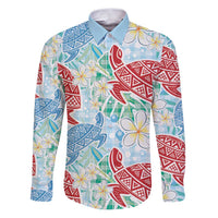 Palaka with Honu and Plumeria Family Matching Puletasi and Hawaiian Shirt Hawaiian Heritage Spirit LT9 Dad's Shirt - Long Sleeve Blue - Polynesian Pride