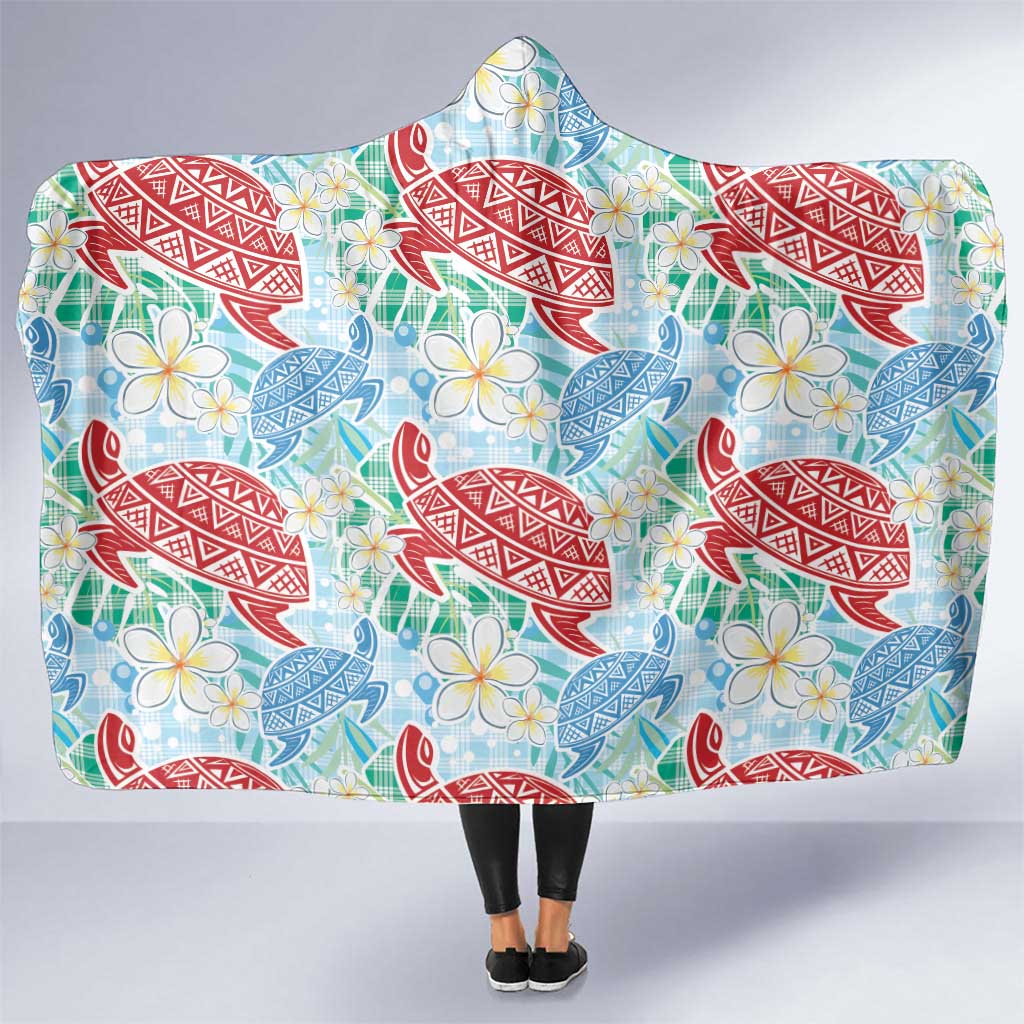 Palaka with Honu and Plumeria Hooded Blanket Hawaiian Heritage Spirit LT9 One Size Blue - Polynesian Pride