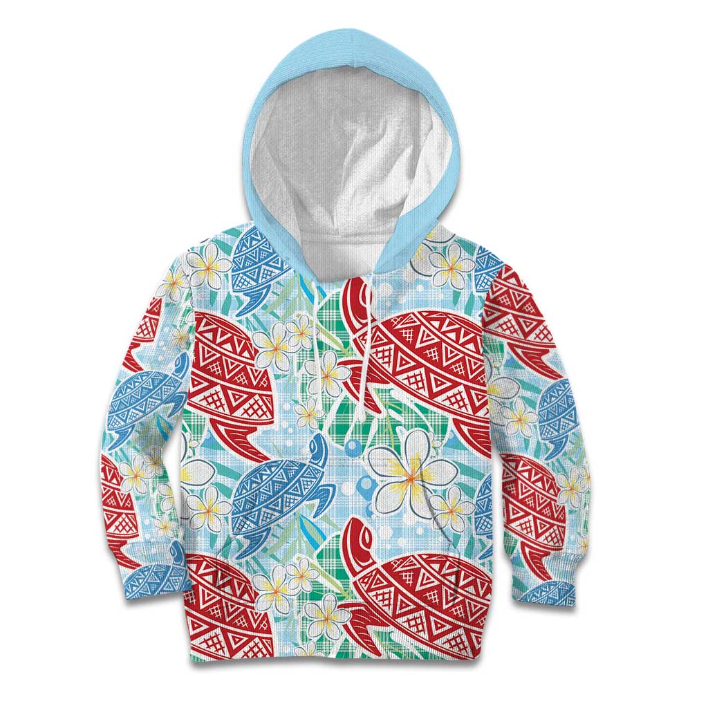 Palaka with Honu and Plumeria Kid Hoodie Hawaiian Heritage Spirit - Polynesian Pride