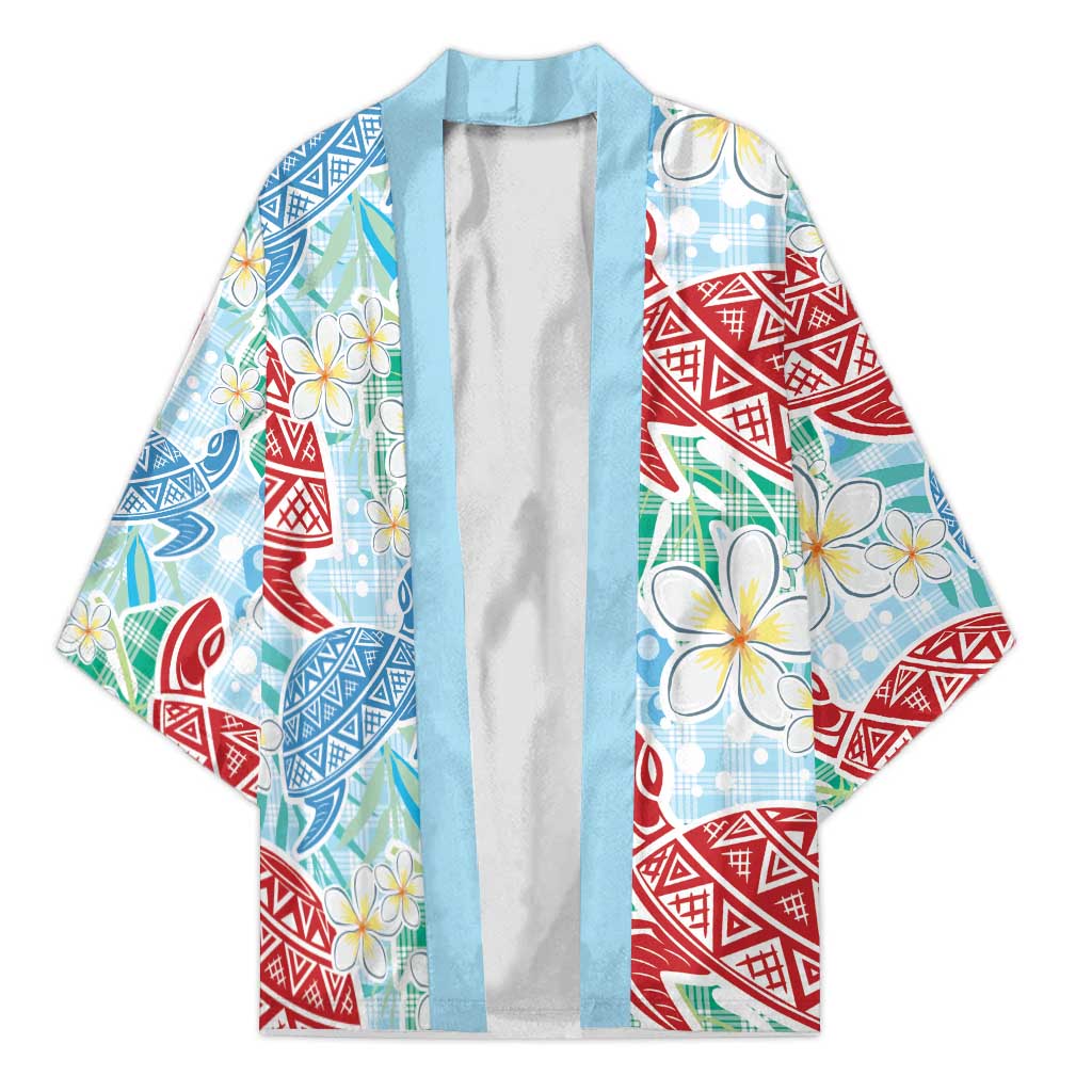 Palaka with Honu and Plumeria Kimono Hawaiian Heritage Spirit LT9 Unisex Blue - Polynesian Pride