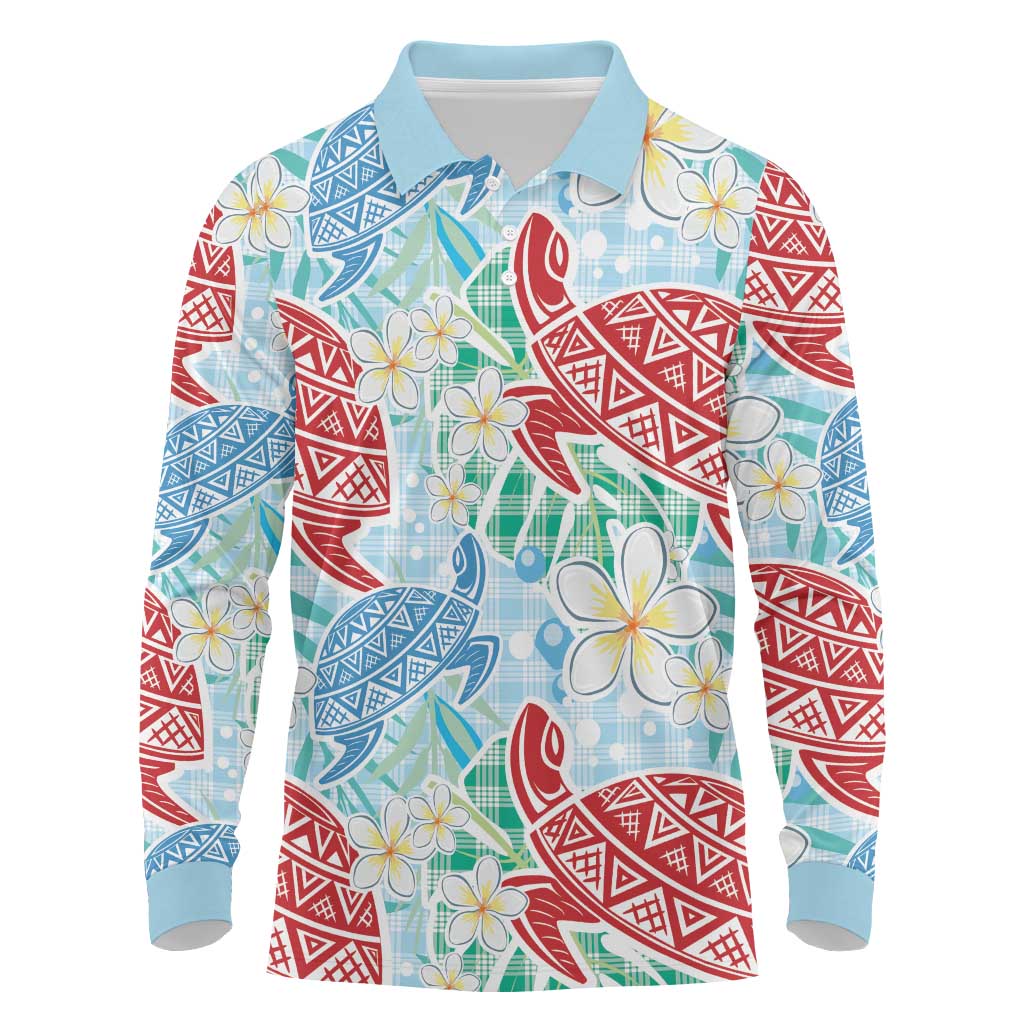 Palaka with Honu and Plumeria Long Sleeve Polo Shirt Hawaiian Heritage Spirit - Polynesian Pride