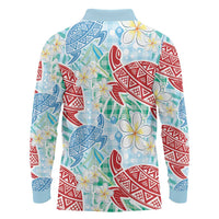 Palaka with Honu and Plumeria Long Sleeve Polo Shirt Hawaiian Heritage Spirit - Polynesian Pride