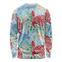Palaka with Honu and Plumeria Long Sleeve Shirt Hawaiian Heritage Spirit LT9 Unisex Blue - Polynesian Pride