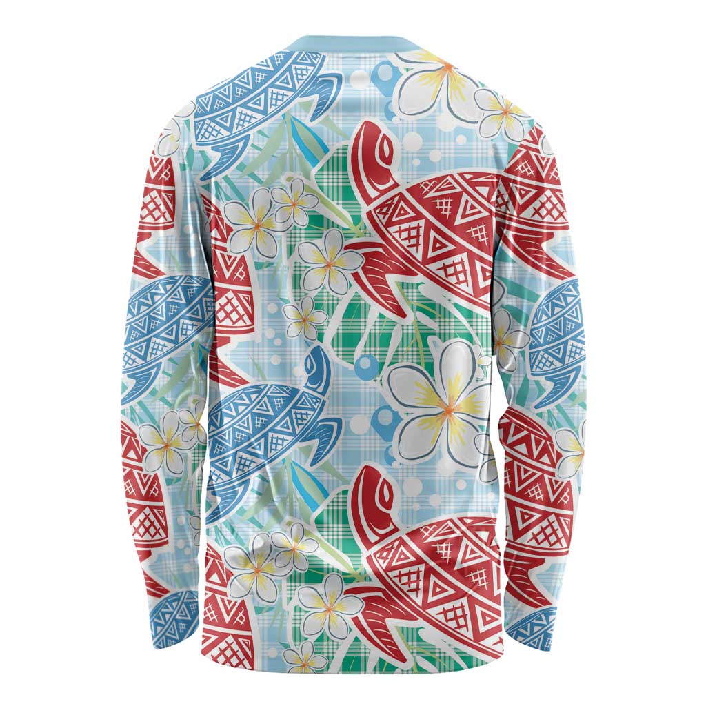 Palaka with Honu and Plumeria Long Sleeve Shirt Hawaiian Heritage Spirit LT9 - Polynesian Pride