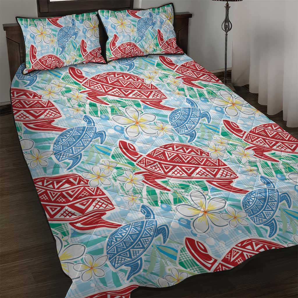 Palaka with Honu and Plumeria Quilt Bed Set Hawaiian Heritage Spirit - Polynesian Pride
