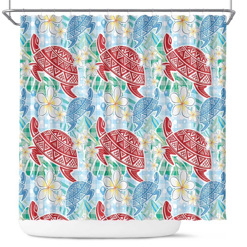 Palaka with Honu and Plumeria Shower Curtain Hawaiian Heritage Spirit LT9 Blue - Polynesian Pride