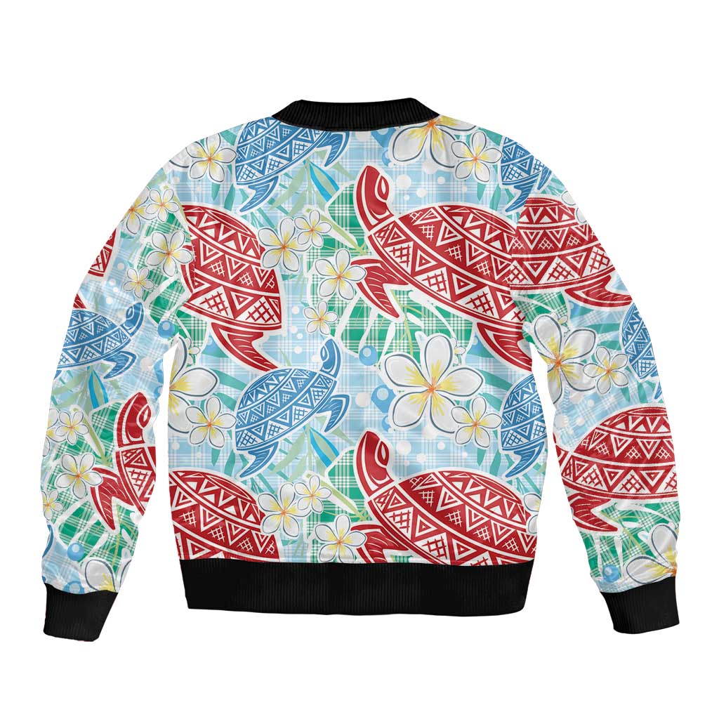 Palaka with Honu and Plumeria Sleeve Zip Bomber Jacket Hawaiian Heritage Spirit LT9 - Polynesian Pride