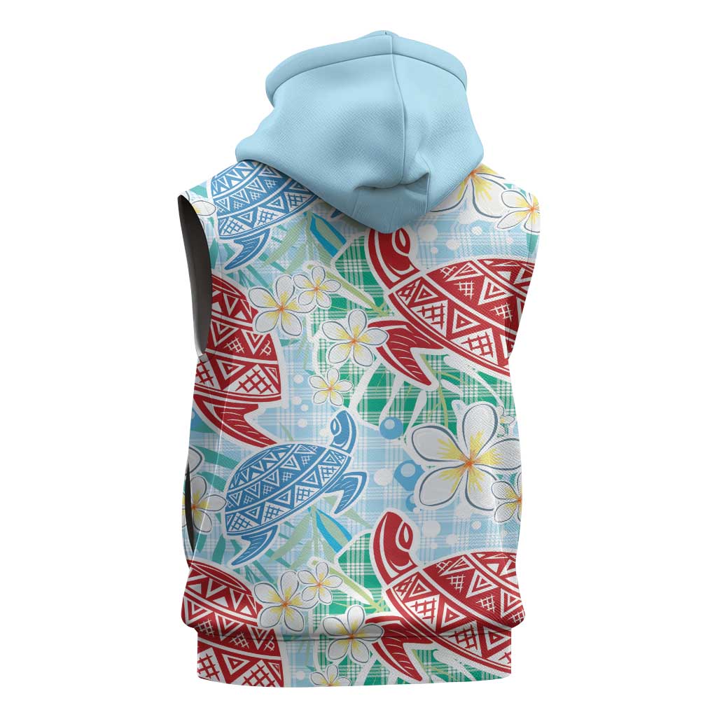 Palaka with Honu and Plumeria Sleeveless Hoodie Hawaiian Heritage Spirit LT9 - Polynesian Pride