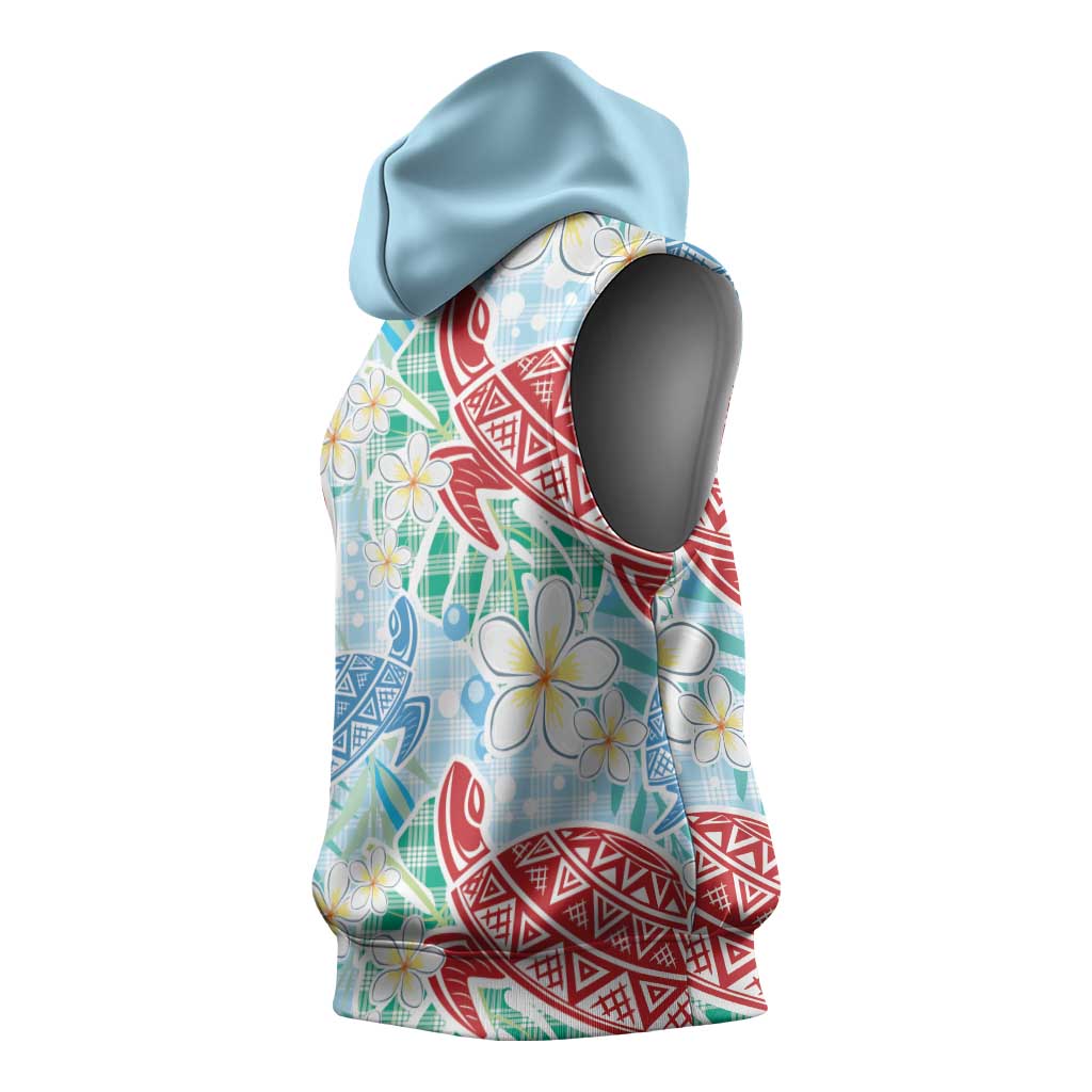 Palaka with Honu and Plumeria Sleeveless Hoodie Hawaiian Heritage Spirit LT9 - Polynesian Pride