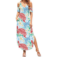 Palaka with Honu and Plumeria Summer Maxi Dress Hawaiian Heritage Spirit LT9 Women Blue - Polynesian Pride