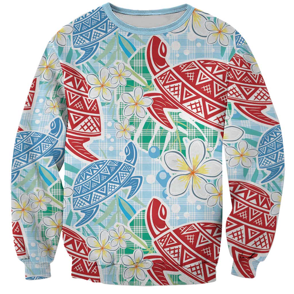 Palaka with Honu and Plumeria Sweatshirt Hawaiian Heritage Spirit LT9 Unisex Blue - Polynesian Pride