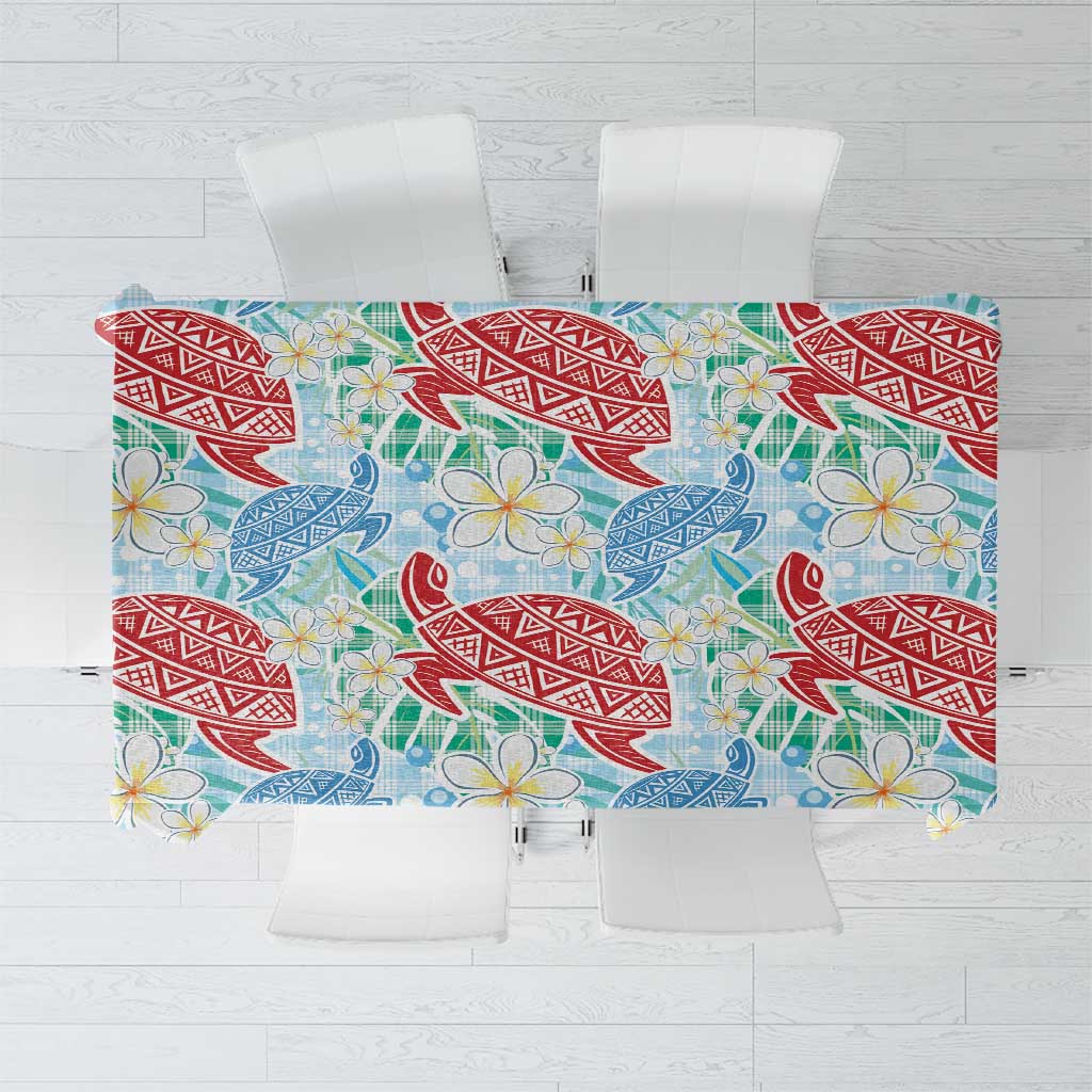 Palaka with Honu and Plumeria Tablecloth Hawaiian Heritage Spirit LT9 Blue - Polynesian Pride