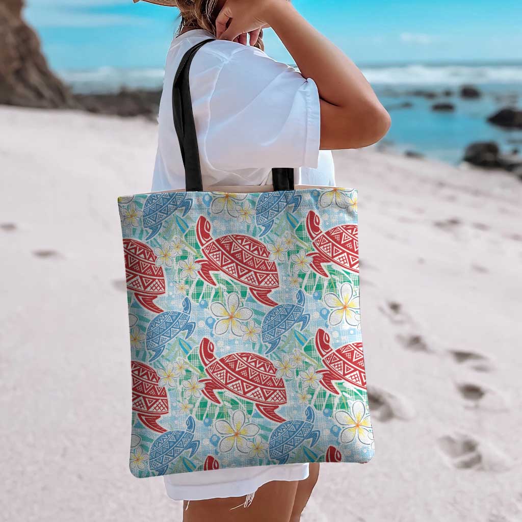 Palaka with Honu and Plumeria Tote Bag Hawaiian Heritage Spirit - Polynesian Pride