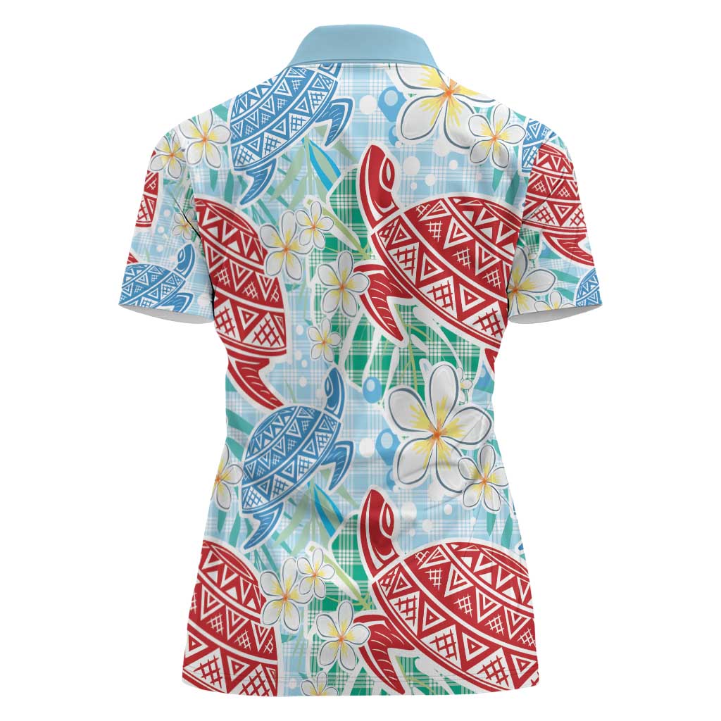 Palaka with Honu and Plumeria Women Polo Shirt Hawaiian Heritage Spirit - Polynesian Pride