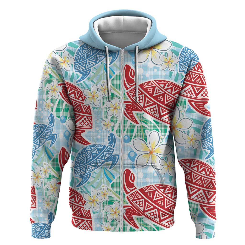 Palaka with Honu and Plumeria Zip Hoodie Hawaiian Heritage Spirit LT9 Zip Hoodie Blue - Polynesian Pride